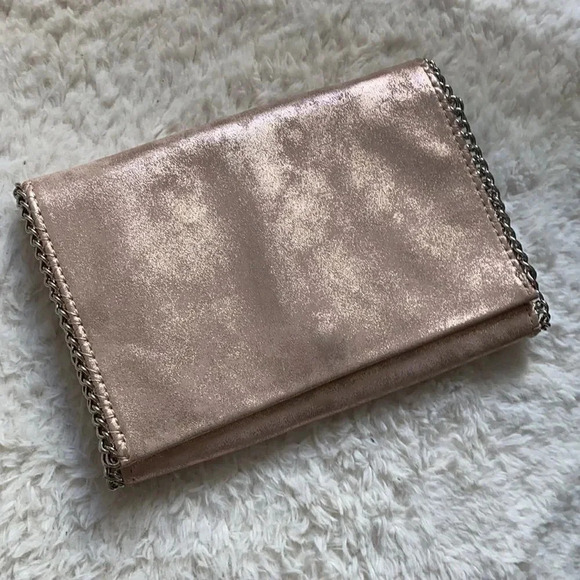 Chelsea28 Metallic Chain Trim Faux Leather Pink Silver Rose Crossbody Bag Clutch - Picture 3 of 16